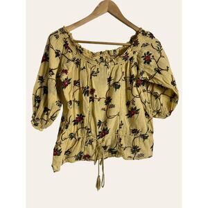 Ralph Lauren Denim & Supply Yellow Floral Print Smocked 3/4 Sleeve Blouse Size S